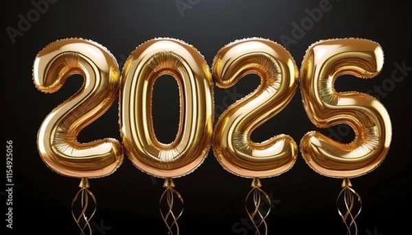 Fototapeta A vibrant display of golden balloons shaped like the numbers "2025," perfect for celebrations and New Year's festivities.