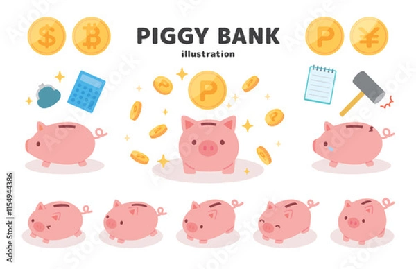 Obraz 豚の貯金箱とポイント、マネーのイラスト素材集