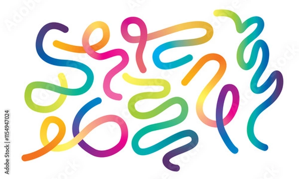 Obraz Abstract Gradient Lines Set. Wavy Color Shape Vector Graphic Design. Dynamic Geometric Pattern. Background with Color Waves. Illustration of Colorful Squiggle Rainbow Ribbons