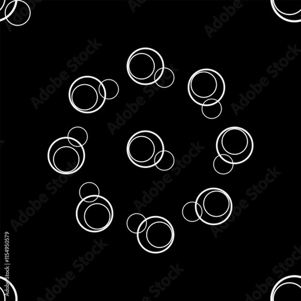 Fototapeta Seamless pattern with white chaotic rings on black