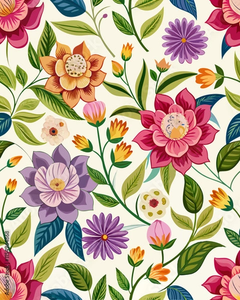 Fototapeta Elegant Seamless Floral Pattern with Gradient Accents on White Background.