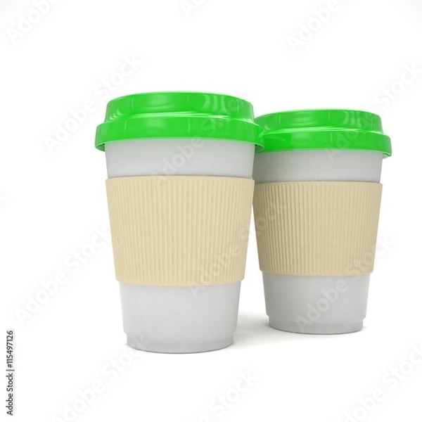 Fototapeta Three paper coffee cups. 3d rendering.