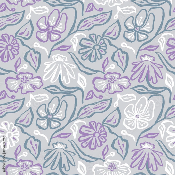 Fototapeta Colorful pastel ditsy flowers seamless pattern. Abstract modern floral background. Textured botanical minimalist wallpaper