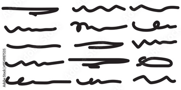 Fototapeta Set of handmade lines, brush lines, underlines. Hand-drawn collection of doodle style various shapes. Lettering Art Lines