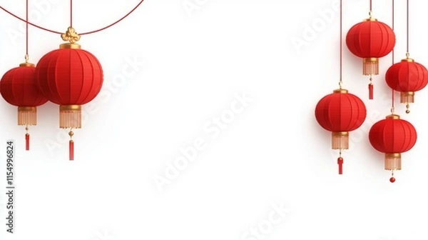 Obraz Chinese Lunar New Year decorations with vibrant red lanterns