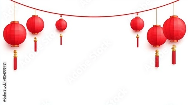 Fototapeta Decorative Lunar New Year lanterns hanging with golden tassels