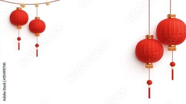 Fototapeta Golden-accented red lanterns for traditional Lunar New Year