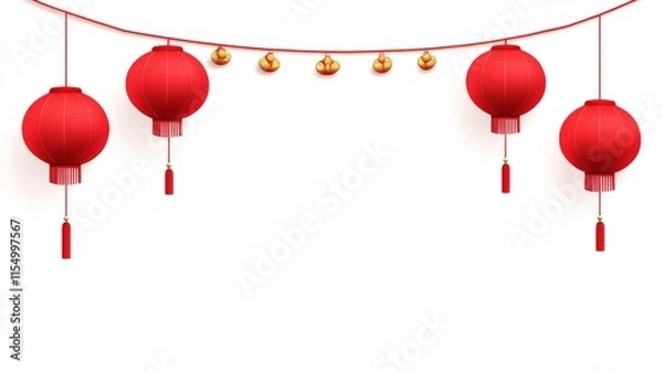 Fototapeta Traditional Lunar New Year decorations featuring red hanging lanterns