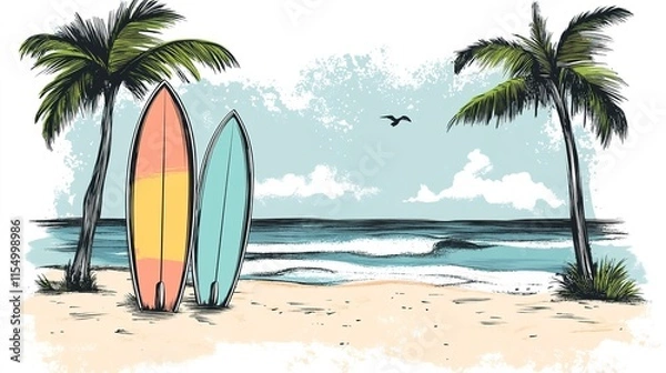 Fototapeta Surfboard on the beach	
