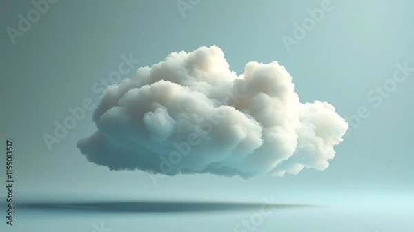 Fototapeta 3D Render of a Single Cumulus Cloud on a Light Blue Background