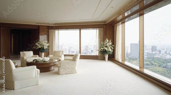 Fototapeta Luxurious High-Rise Apartment with Panoramic City View 
