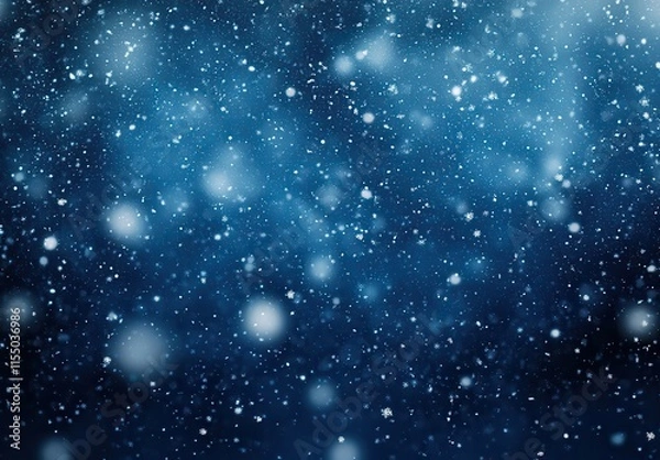 Fototapeta Snowy Background with Falling Snowflakes in a Deep Blue Atmosphere, Creating a Tranquil and Serene Winter Wonderland Effect in a Soft Focus Style