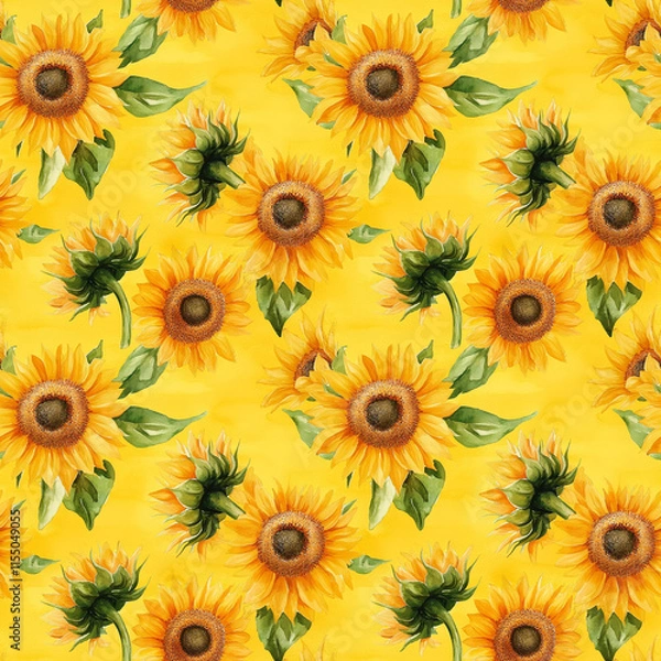Obraz Spring seamless watercolor pattern of sunflowers in vibrant yellow nature close-up decorative design