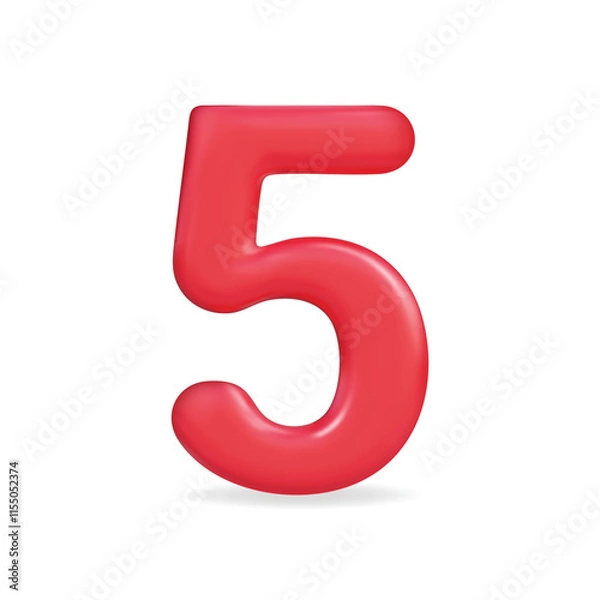 Fototapeta 3d vector icon of a vibrant red number five, representing fun and creativity