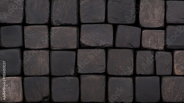 Fototapeta Textured black stone tiles arranged in a grid pattern