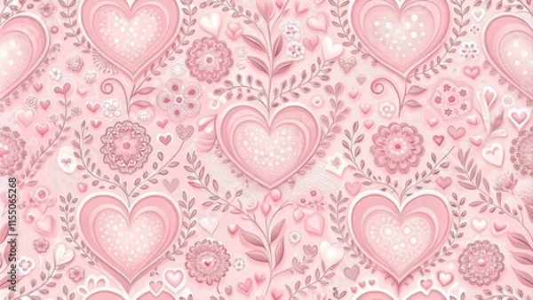 Fototapeta Soft Pink Loveheart Seamless Pattern, floral pattern, soft colors