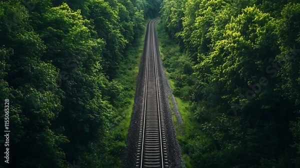Fototapeta Train Tracks Through Lush Forest