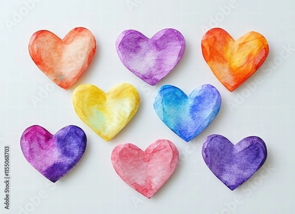 Fototapeta watercolor pastel color heart shape paper cutouts on white background. happy valentines day consept