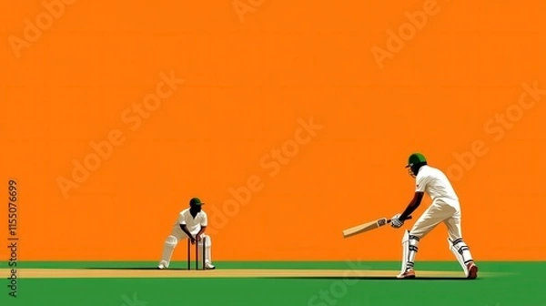 Obraz Cricket Player Batting on Green Pitch in Stadium