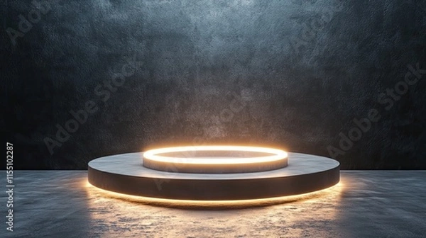 Fototapeta Illuminated Circular Platform Against Dark Background