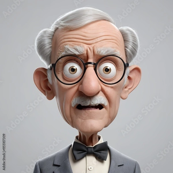 Obraz Surprised 3D Cartoon Elderly Gentleman Character Render with Expressive Face