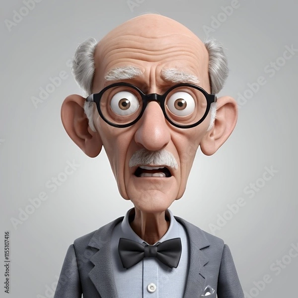 Obraz Surprised 3D Cartoon Elderly Gentleman Character Render with Expressive Face