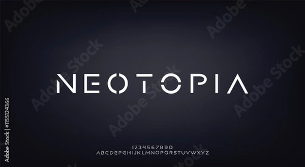 Fototapeta Geometric futuristic alphabet, robotic stencil letters, abstract font for minimalistic clean logo, unusual innovative headline, minimal simple typographic design. Vector typeset
