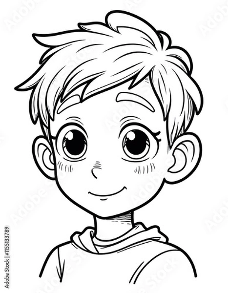 Fototapeta A young boy with a smile on his face. He has a pink nose and is wearing a hoodie