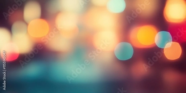 Fototapeta Blurred bright glowing lights of district in megapolis under dusk sky in evening on blurred background