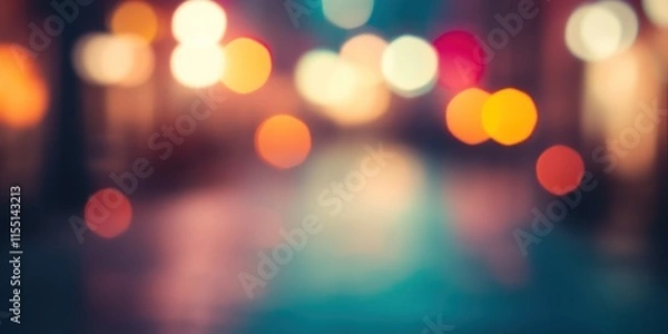 Fototapeta Blurred bright glowing lights of district in megapolis under dusk sky in evening on blurred background