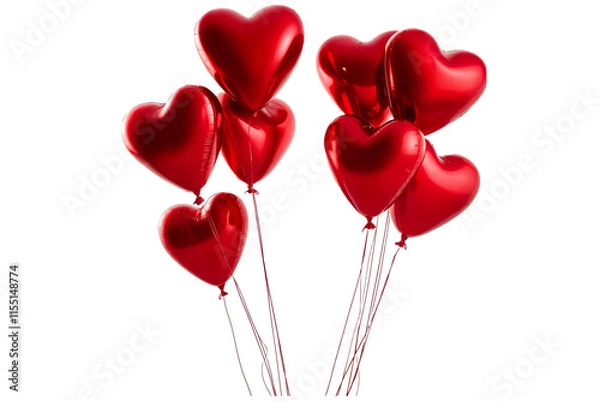 Fototapeta Red Party Balloons in Heart Shape Isolated on Transparent Background