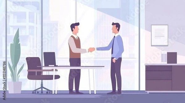 Fototapeta Business Partnership. Businessmen shaking hands to seal a deal in a modern office with a panoramic window view