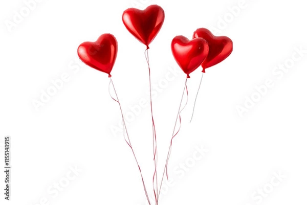 Fototapeta Party Decoration: Red Heart-Shaped Balloons Isolated on Transparent Background