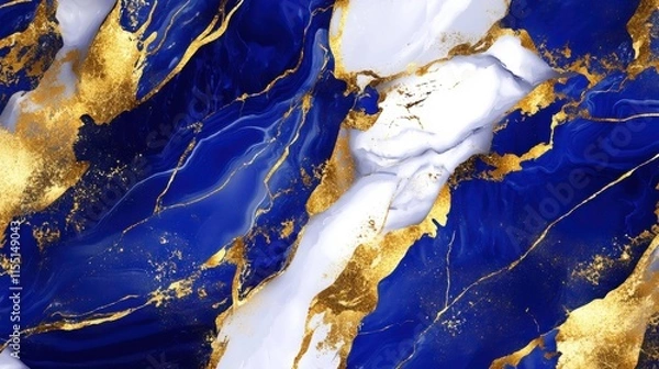 Fototapeta Elegant Marble Vector. Deep blue, white, and golden marble texture with bold veins and a smooth gradient. 