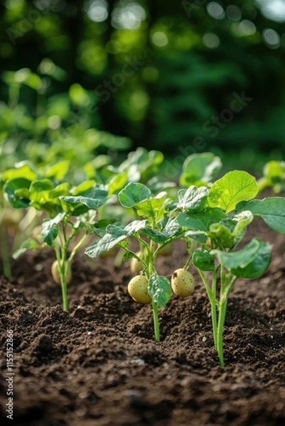 Fototapeta Potato plants in moist soil