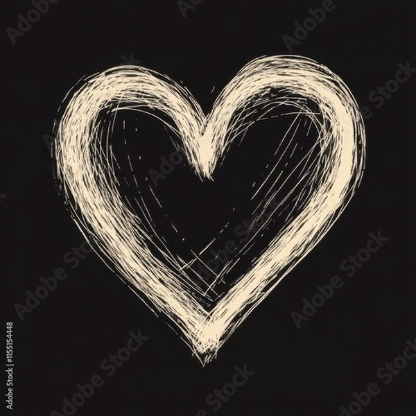 Fototapeta A hand-drawn white heart illustration on a black background, symbolizing love and affection.