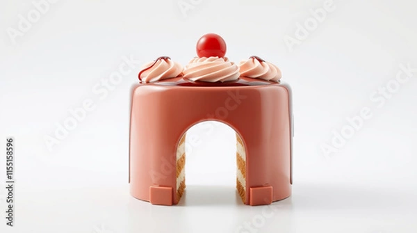 Fototapeta Modern Artistic Cake Design.  Unique Arch Shaped Cake with Pink Glaze and Cream.