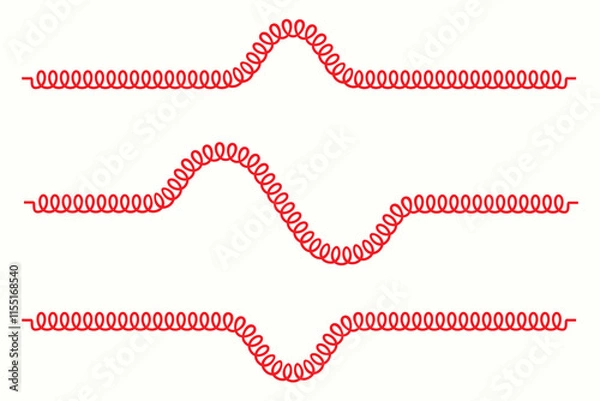 Obraz The image and direction of travel of a transverse wave. The direction of vibration of waves. Physics, spring, wave, vibration. An ideal spring that is sufficiently long and taut. 