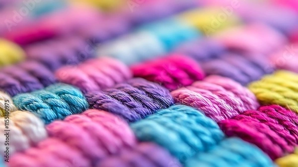 Fototapeta Vivid closeup of colorful fabric showcasing traditional textile weaving techniques.