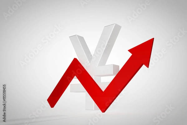 Fototapeta red arrow up with RMB price background