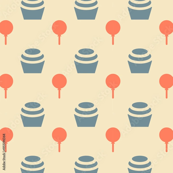 Fototapeta pattern illustration geometric shapes cupcake candy retro colors