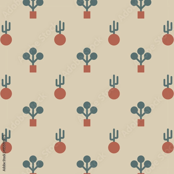 Fototapeta pattern illustration geometric shapes plants trees retro colors