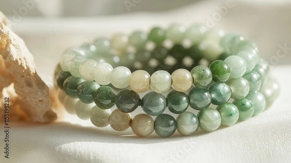 Obraz Elegant Stacked Thin Jade Bracelets in Various Hues