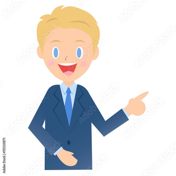 Fototapeta 横を指差して説明するビジネスマン、男性会社員のイラスト素材