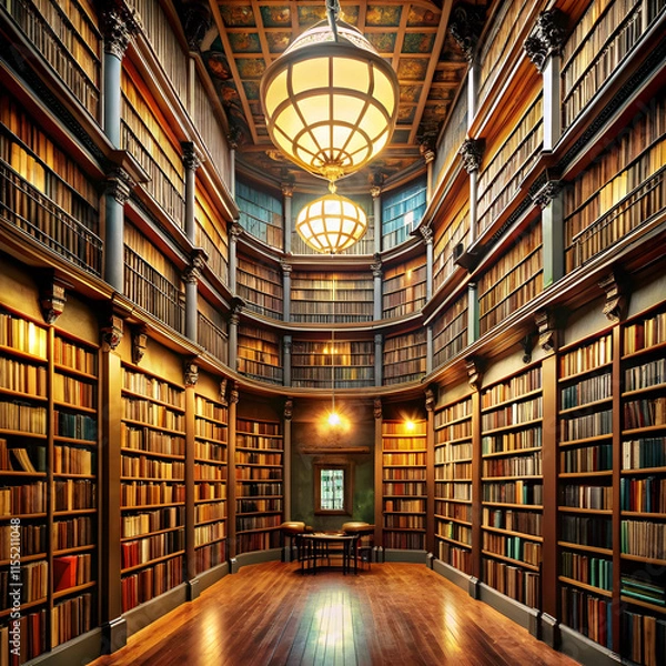Fototapeta many books in a library generative ai