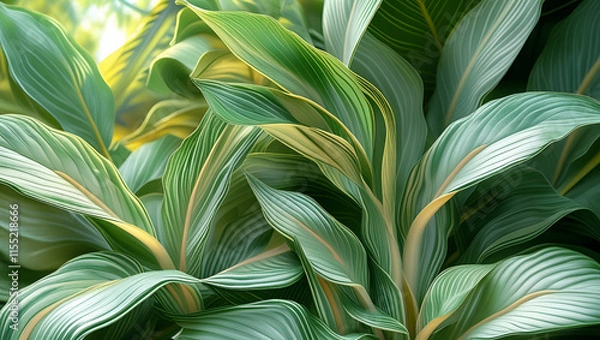 Obraz Background completely filled with green leaves of tropical plants, Generative AI
