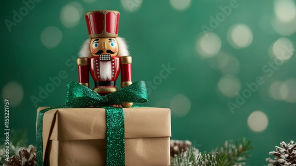 Obraz christmas gift box with nutcracker