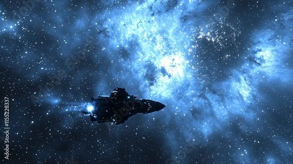Fototapeta Spaceship navigating a nebula.