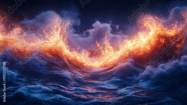 Fototapeta Fiery Ocean Waves, Abstract Art of Explosive Water Energy