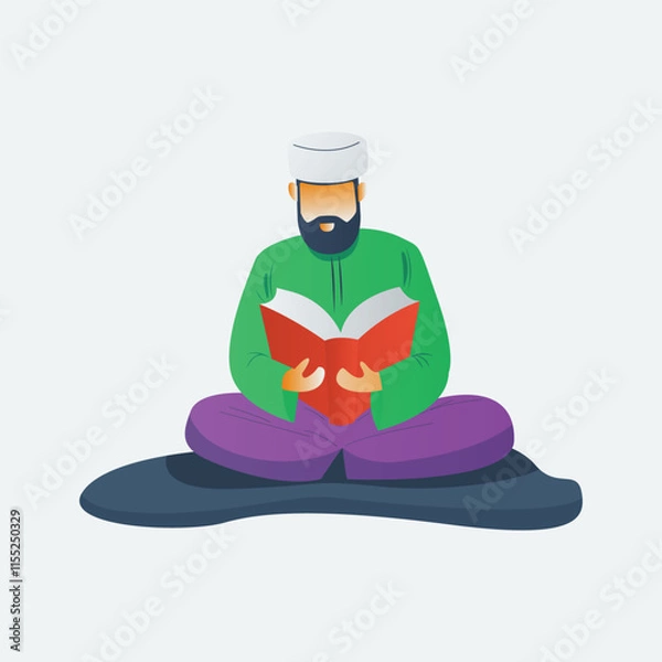 Fototapeta a Muslim man reading the holy book. flat design illustration